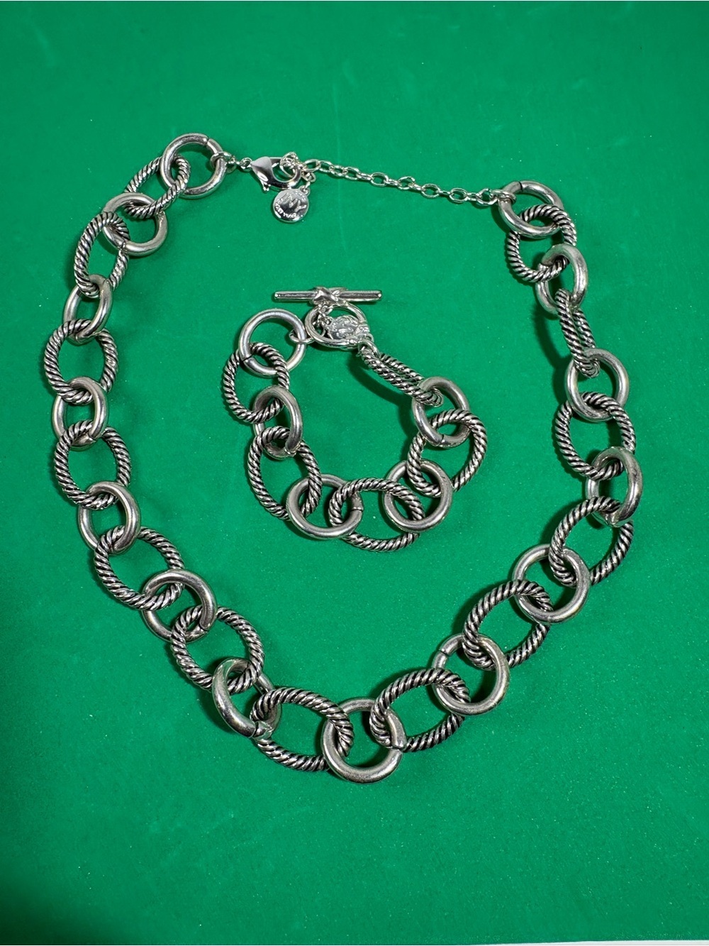 Jones New York Silver-Tone Rope Link Necklace & Bracelet Set-#goth #biker